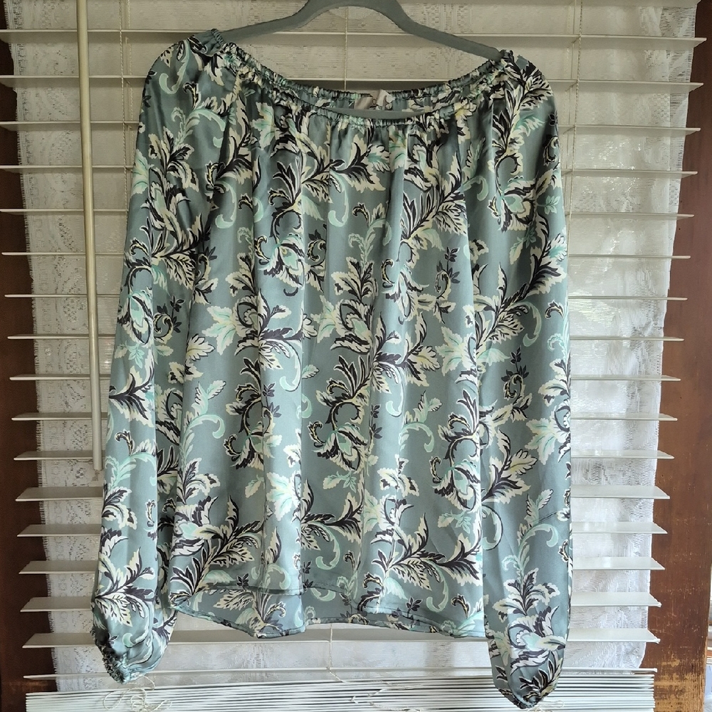 LOFT Mint Green Floral Off-Shoulder Blouse